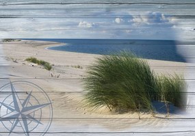 Fototapet - tablou cu plaja - imitația lemnului (254x184 cm), în 8 de alte dimensiuni noi