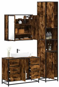vidaXL Set mobilier de baie, 3 piese, stejar fumuriu, lemn prelucrat