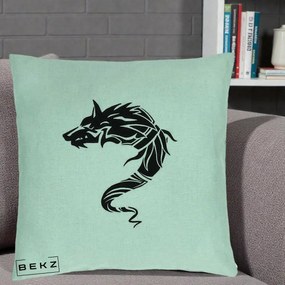 Perna Decorativa Lup Tribal Alb-Negru, 40x40 cm, Verde Menta, Husa Detasabila, Perna Inclusa, BEKZ®