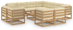 3077002 vidaXL Set mobilier grădină&perne 12 piese maro miere lemn masiv pin