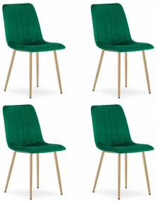 Set 4 Scaune Bucatarie/Dining Gabe Picioare Finisaj Lemn, Catifea Verde