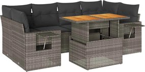 vidaXL Set canapele de grădină, 7 piese, cu perne, gri, poliratan