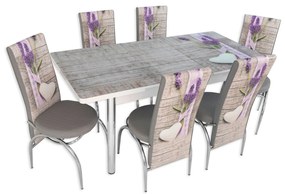 Set masă extensibilă Rustic cu 6 scaune imprimate