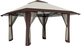 Outsunny Pavilion de grădină 4 x 4 m, cort de grădină cu pereți din plasă, protecție UPF50+, cort de petrecere cu înălțime reglabilă, Bej | Aosom Romania