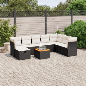 3264759 vidaXL Set mobilier de grădină cu perne, 9 piese, negru, poliratan