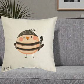 Perna Decorativa Pui Kawaii Bej-Negru Dungat, 40x40 cm, Ecru, Husa Detasabila, Perna Inclusa, BEKZ®