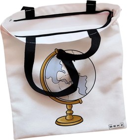 Sacosa de Panza pentru Cumparaturi, Geanta Tote, Travel Girl 20, Cu fermoar, 38x34.5 cm, Alba, BEKZ®