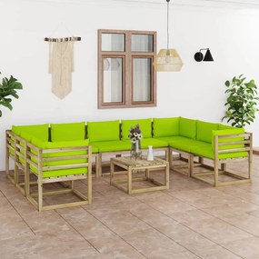 3065284 vidaXL Set mobilier de grădină cu perne, 10 piese, lemn de pin tratat