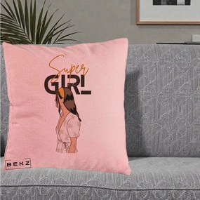 Perna Decorativa Super Girl Aesthetic, 40x40 cm, Roz, Husa Detasabila, Perna Inclusa, BEKZ®