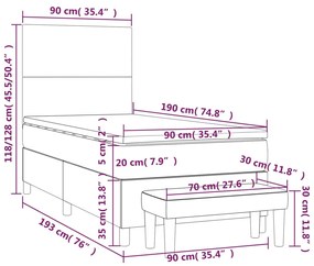 Pat box spring cu saltea, gri inchis, 90x190 cm, catifea Morke gra, 90 x 190 cm, Design simplu