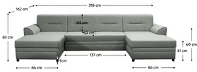 Set canapea universală, gri deschis, BAROV U UNI