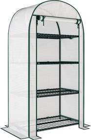 Outsunny Sera de Gradina cu Rafturi din Metal si Copertina din PE, Sera pentre Legume cu Usa Rulou 80x49x160cm, Verde | Aosom Romania