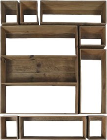 Etajeră de perete din lemn de pin, modulară, natur, set de 9 piese, cu cadre deschise, aspect rustic, 120 x 87 x 11,5 cm, „Sarlat”