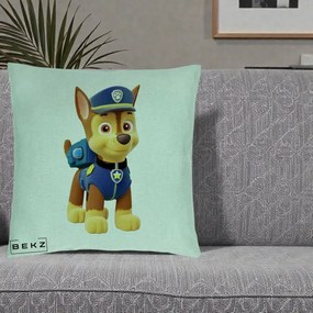 Perna Personalizata Chase PAW Patrol Albastru, 40x40 cm, Verde Menta, Husa Detasabila, Perna Inclusa, BEKZ®
