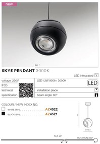 Pendul modern minimalist cu Spot LED directionabil SKYE negru