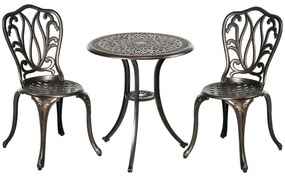 Outsunny Set Mobilier Grădină 2 Persoane 2 scaune și Masă Rotundă stil retro din aluminiu turnat, bronz | Aosom Romania