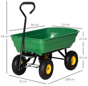 Cărucior de grădină 75L din oțel și PP cu cuvă rabatabilă și mâner de transport, 109x52x94 cm, de culoare verde închis Outsunny | Aosom Romania