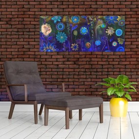 Tablou - Flori albastru închis (120x50 cm)