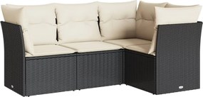 vidaXL Set mobilier de grădină cu perne, 4 piese, negru, poliratan