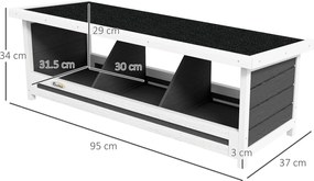 PawHut Cuibar pentru găini cu 3 compartimente, cu bază înălțată și acoperiș, din lemn și bitum, 95x37x34 cm, gri | Aosom Romania
