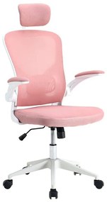 Scaun de birou ergonomic cu suport lombar si tetiera, roz