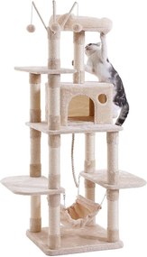 Ansamblu de joaca pentru pisici cu hamac si casuta XXL Bej deschis H 154 cm