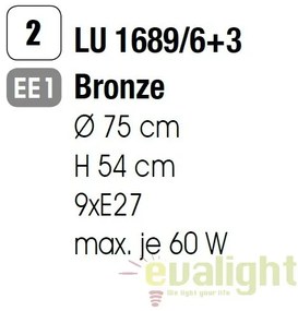 Candelabru stil clasic diam.75cm Rocca LU 1689/6+3 bronze OR