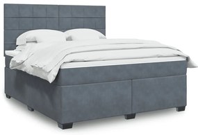 vidaXL Pat box spring cu saltea, gri închis, 180x200 cm, catifea