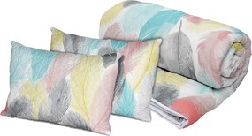 Set Alcam, Peacock, 2 perne microfibra 50x70 cm si pilota matlasata 180x200 cm