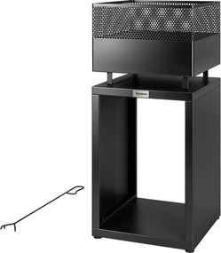 Outsunny Cuva pentru foc 39 x 39 x 87 cm șemineu cu depozit pentru lemne grilaj pentru cărbune picioare reglabile, Schwarz | Aosom Romania