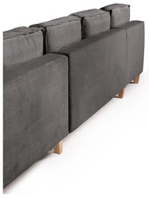 Colțar gri extensibil cu tapițerie din catifea reiată (cu colț pe partea dreaptă/în formă de "U") Tori – Bonami Selection
