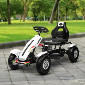 HOMCOM Kart cu Pedale pentru Copii 5-12 Ani cu Scaun Reglabil, Anvelope Gonflabile, Frână de Mână, Design de Curse, Alb și Negru | Aosom Romania