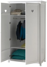 Set AMORI în alb format dintr-un Pat copii cu baldachin (90 x 200 cm) cu setul de textile asortat, o noptieră și un Dulap camera copii cu 2 uși.