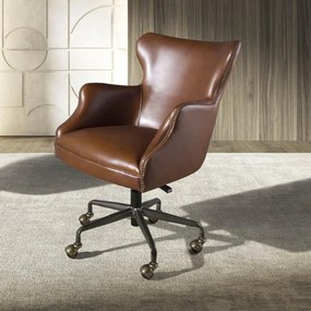 Scaun de birou pivotant design LUX, Piele Naturala, Dark brown