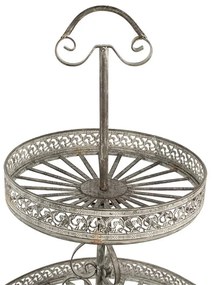 Masa rotunda pentru plante, gri, din metal, aspect vintage