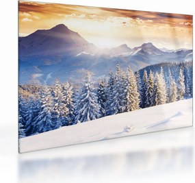 Tablou pe sticlă - Peisaj montan în timpul iernii (70x50 cm)
