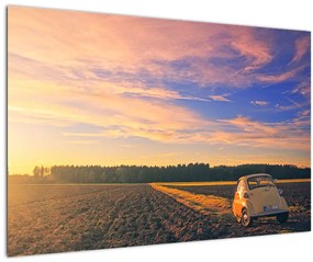 Tablou - Mașină galbenă ăn câmp (90x60 cm)