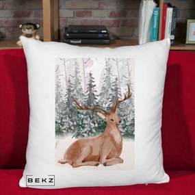 Perna Decorativa Ren in Padure Roz Moale, 40x40 cm, Alb Pufos, Husa Detasabila, Perna Inclusa, BEKZ®