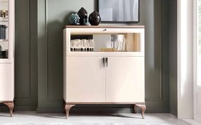 Comodă lemn masiv nuc bar Leona Crem-, 112 × 42 × 135 cm