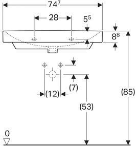 Lavoar baie pe mobilier alb 75 cm, dreptunghiular, Smyle Square Geberit 750x480 mm