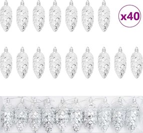 vidaXL Minge din con de brad de Crăciun 40 pcs Argintiu Plastic