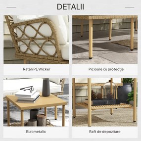Outsunny Set Mobilier Grădină 4 Persoane, 3 Piese cu Măsuță de Cafea, Perne Confortabile Incluse, Ratan Crem | Aosom Romania