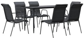 3200705 vidaXL Set mobilier de grădină, 7 piese, negru, oțel și textilenă