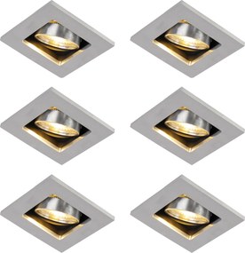 Set de 6 spoturi încastrate moderne din aluminiu, rotative și înclinabile GU10 50mm - Qure