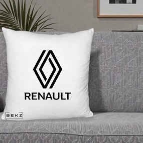 Perna Personalizata cu emblema Renault, 40x40 cm, Alb Pufos, Husa Detasabila, Perna Inclusa, BEKZ®