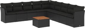 vidaXL Set canapele de grădină cu perne, 10 piese, negru, poliratan