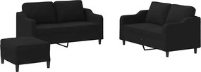 vidaXL Set de canapele cu perne, 3 piese, negru, textil
