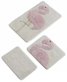 Set 3 Covorase de Baie Pınk Flamıngo, Acrilic, Crem / Roz