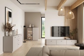 Comodă cu sertare Lorini 150 cm - cashmere / mânere negre T-bar