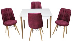 Set masă fixă Deco Albă cu 4 scaune Apollo Bordo